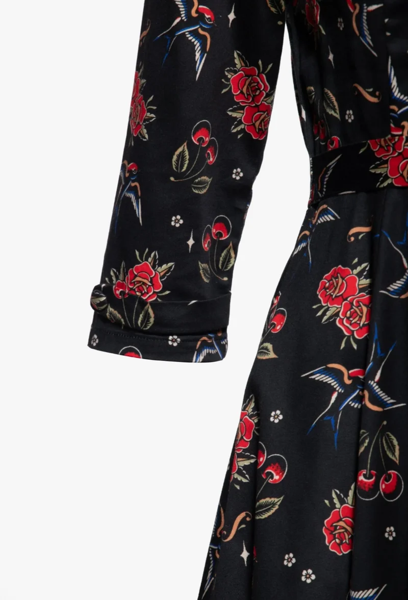 Swingkleid Cherries & Roses, Schwarz