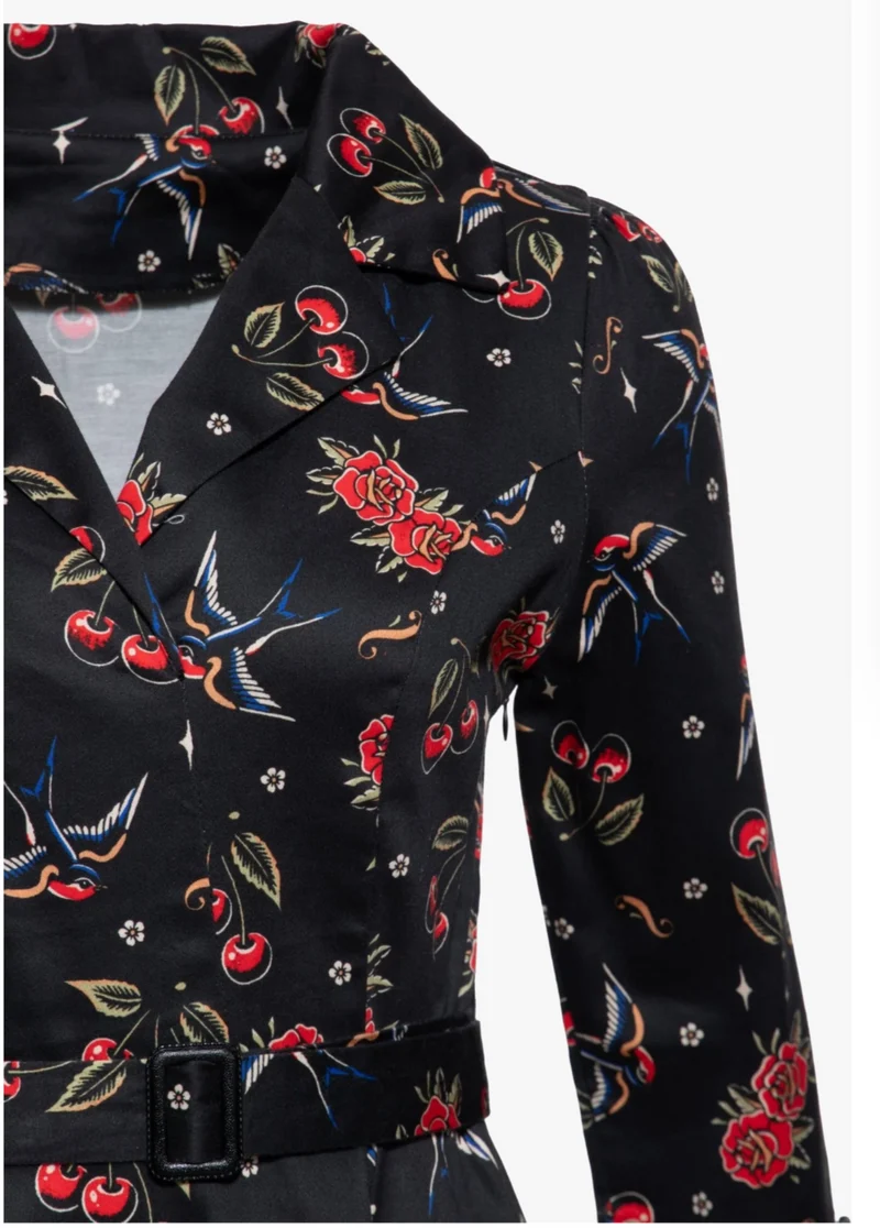 Swingkleid Cherries & Roses, Schwarz