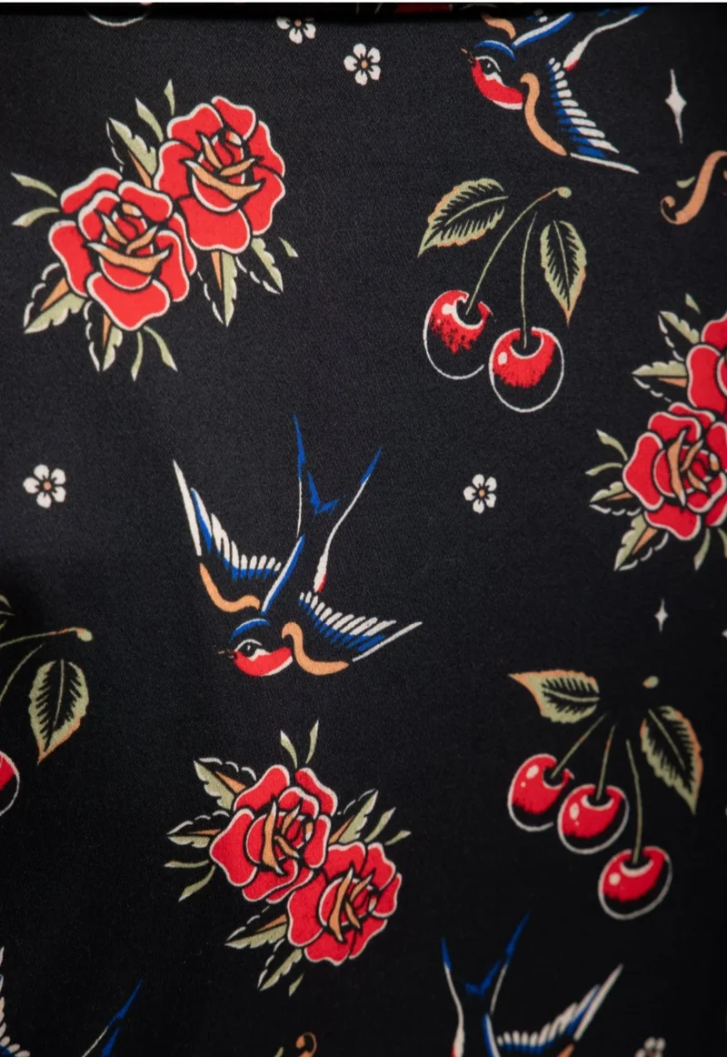 Swingkleid Cherries & Roses, Schwarz
