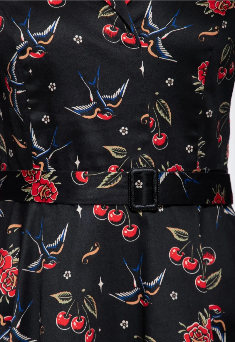 Swingkleid Cherries & Roses, Schwarz
