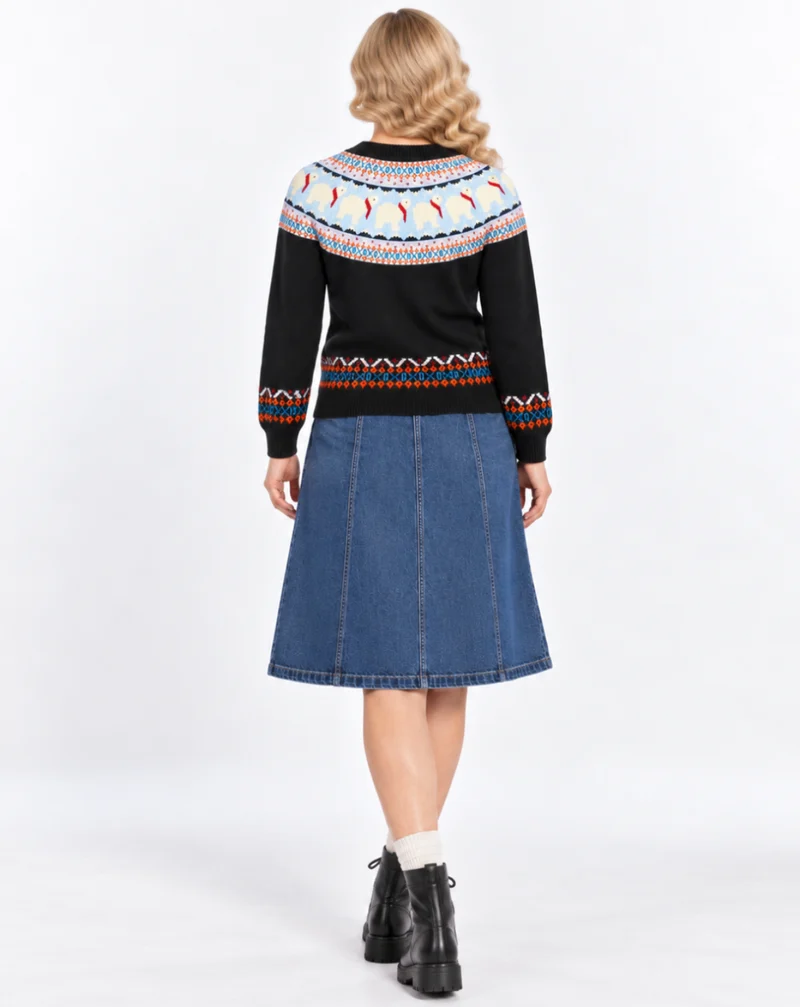 Polar Bear Fairisle Strickpullover, Schwarz