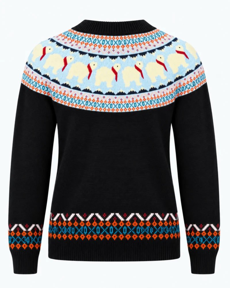 Polar Bear Fairisle Strickpullover, Schwarz