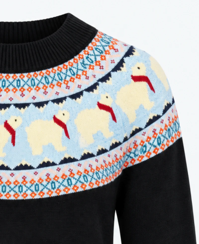 Polar Bear Fairisle Strickpullover, Schwarz
