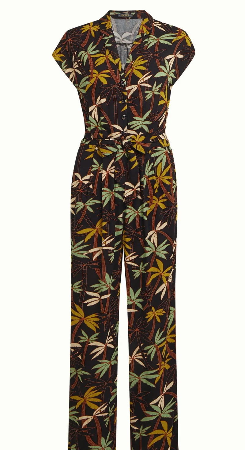 Maria Jumpsuit La Rochelle mit Palmenprint, Schwarz