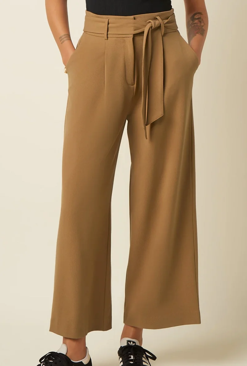 High-Waist Hose mit Bindegürtel, Ava Pants Tuillerie, Camel , Plus Size