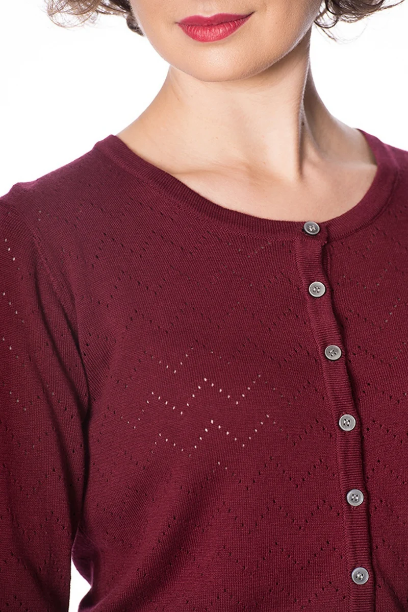 Cardigan Pointelle Knit, Aubergine