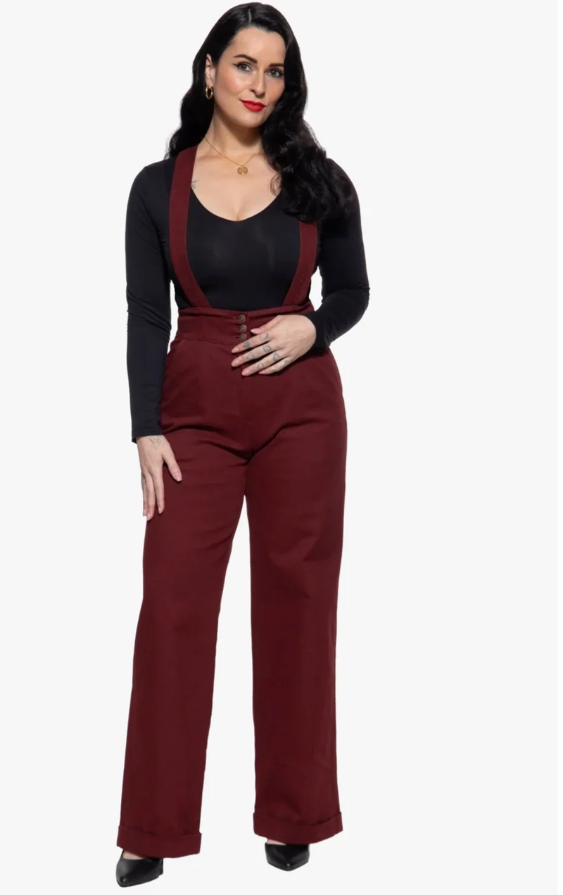 Hose High-Waist Wide-Leg Dungarees, Bordeaux