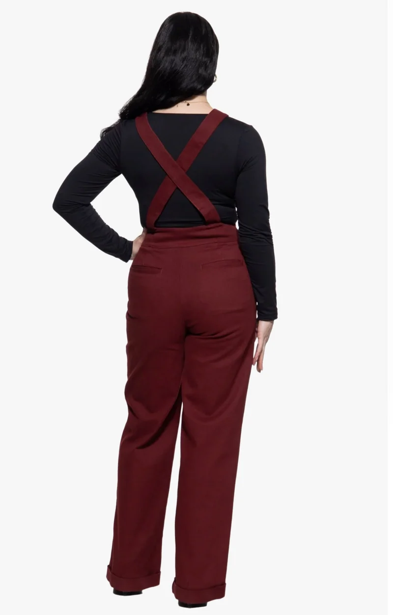 Hose High-Waist Wide-Leg Dungarees, Bordeaux