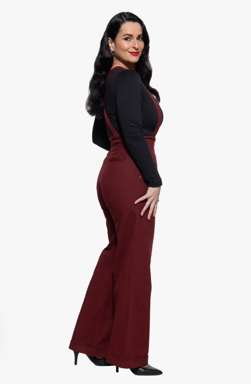 Hose High-Waist Wide-Leg Dungarees, Bordeaux