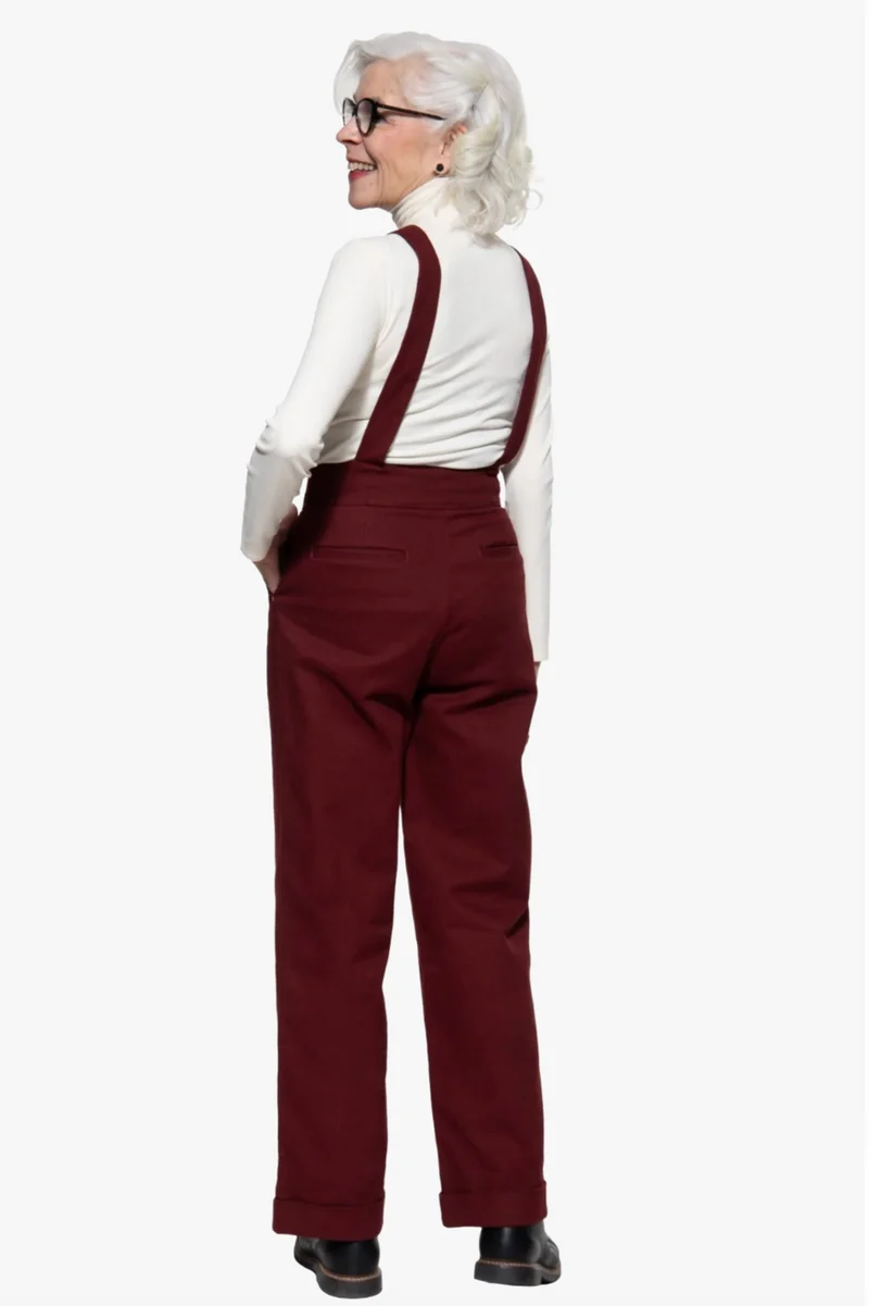 Hose High-Waist Wide-Leg Dungarees, Bordeaux