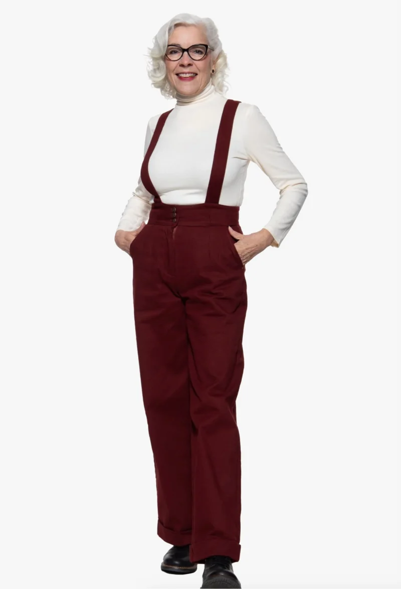 Hose High-Waist Wide-Leg Dungarees, Bordeaux