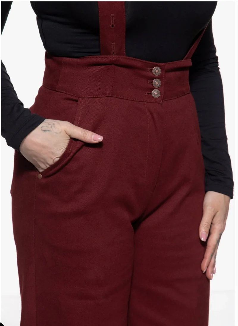 Hose High-Waist Wide-Leg Dungarees, Bordeaux