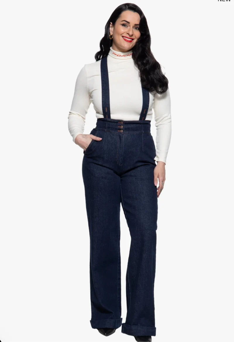 Hose High-Waist Wide-Leg Dungarees, Dark Blue