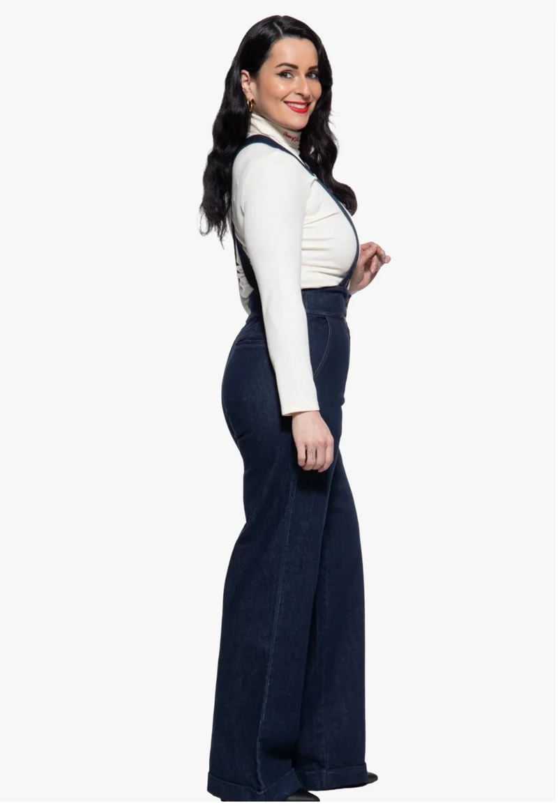 Hose High-Waist Wide-Leg Dungarees, Dark Blue