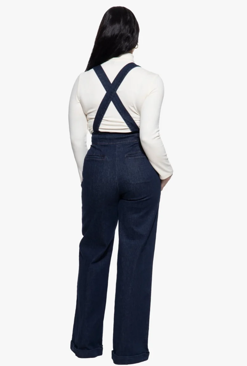 Hose High-Waist Wide-Leg Dungarees, Dark Blue
