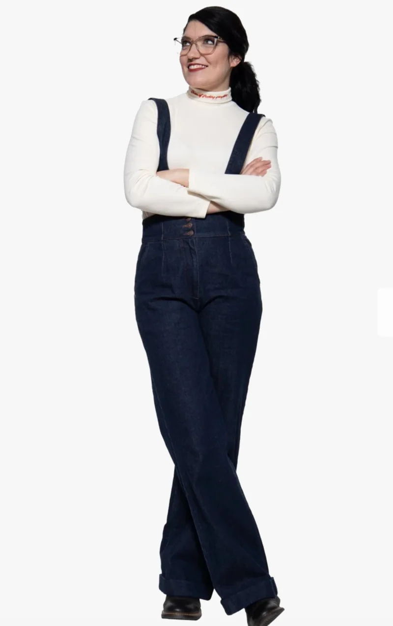 Hose High-Waist Wide-Leg Dungarees, Dark Blue
