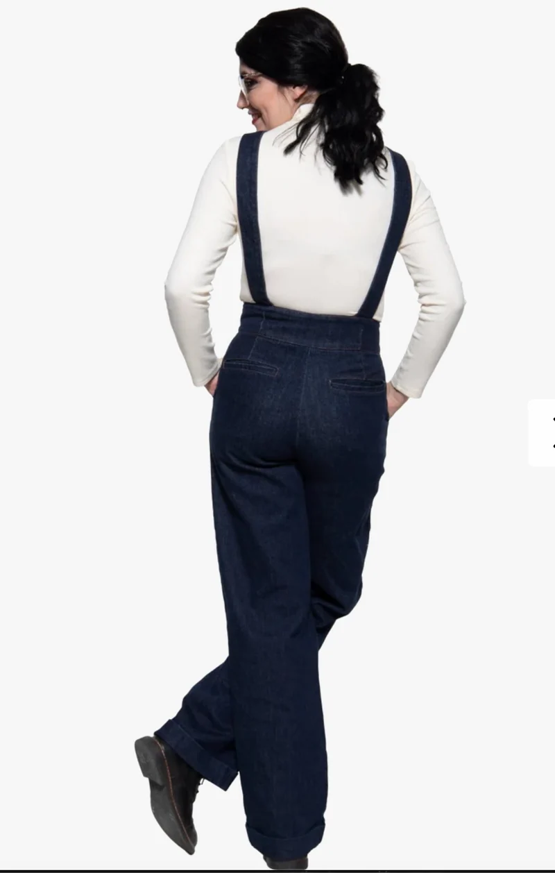 Hose High-Waist Wide-Leg Dungarees, Dark Blue