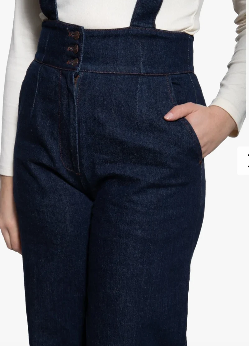Hose High-Waist Wide-Leg Dungarees, Dark Blue