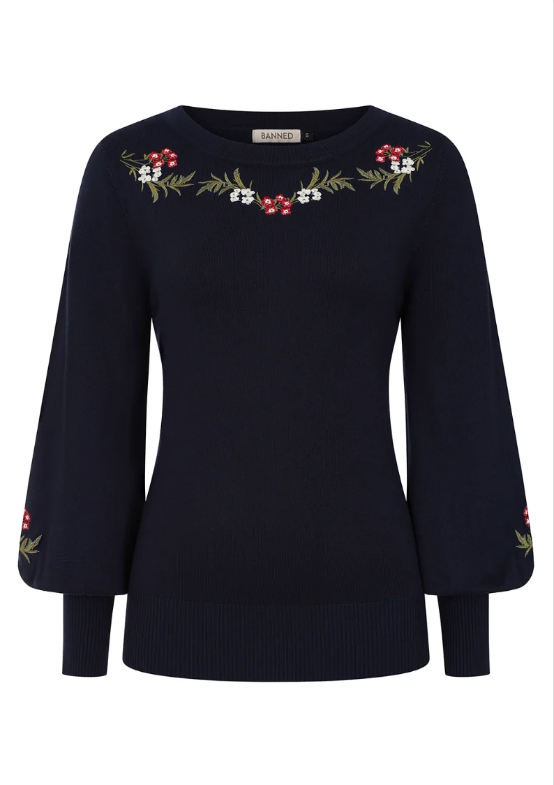 Strickpullover Carla Romantic, Blau-Floral