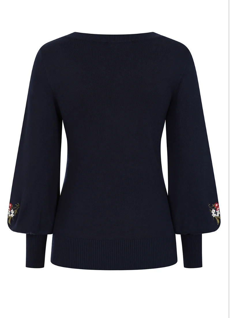 Strickpullover Carla Romantic, Blau-Floral
