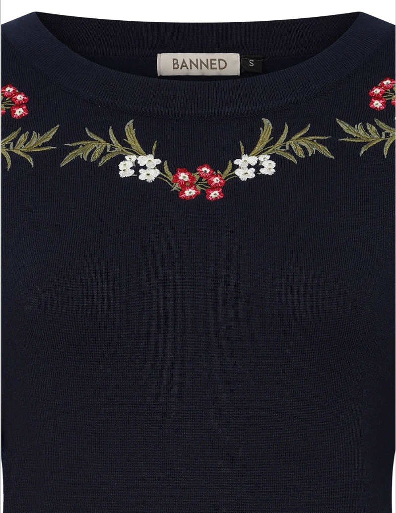Strickpullover Carla Romantic, Blau-Floral
