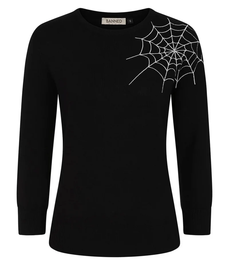 Pullover Alina mit Spinnennetz-Stickerei, Schwarz