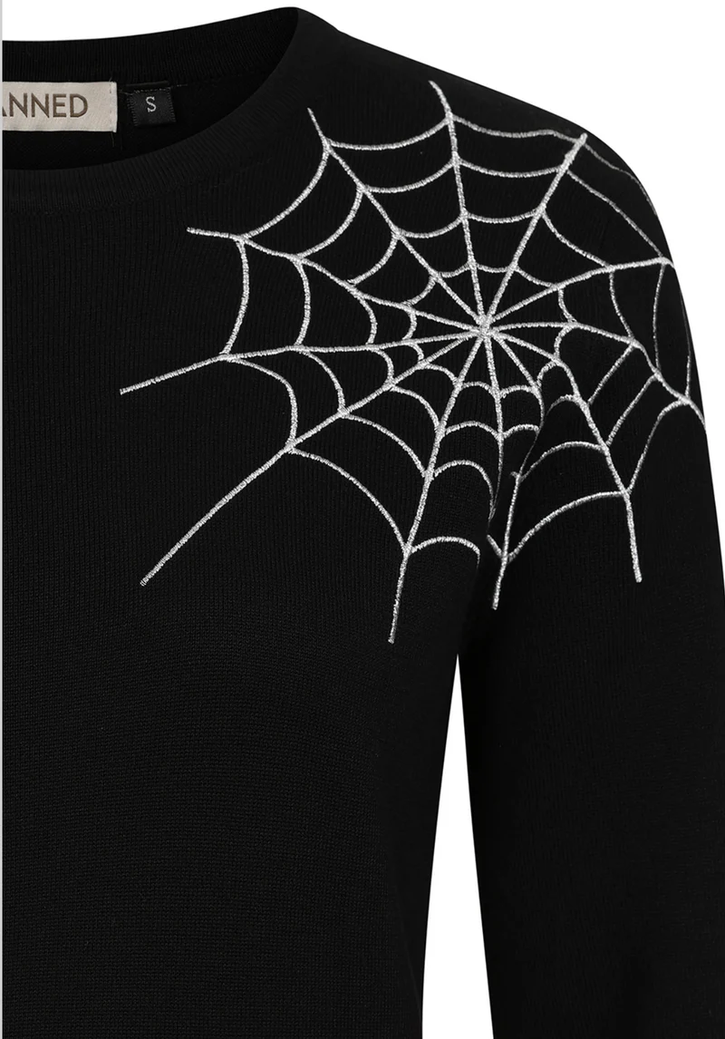 Pullover Alina mit Spinnennetz-Stickerei, Schwarz