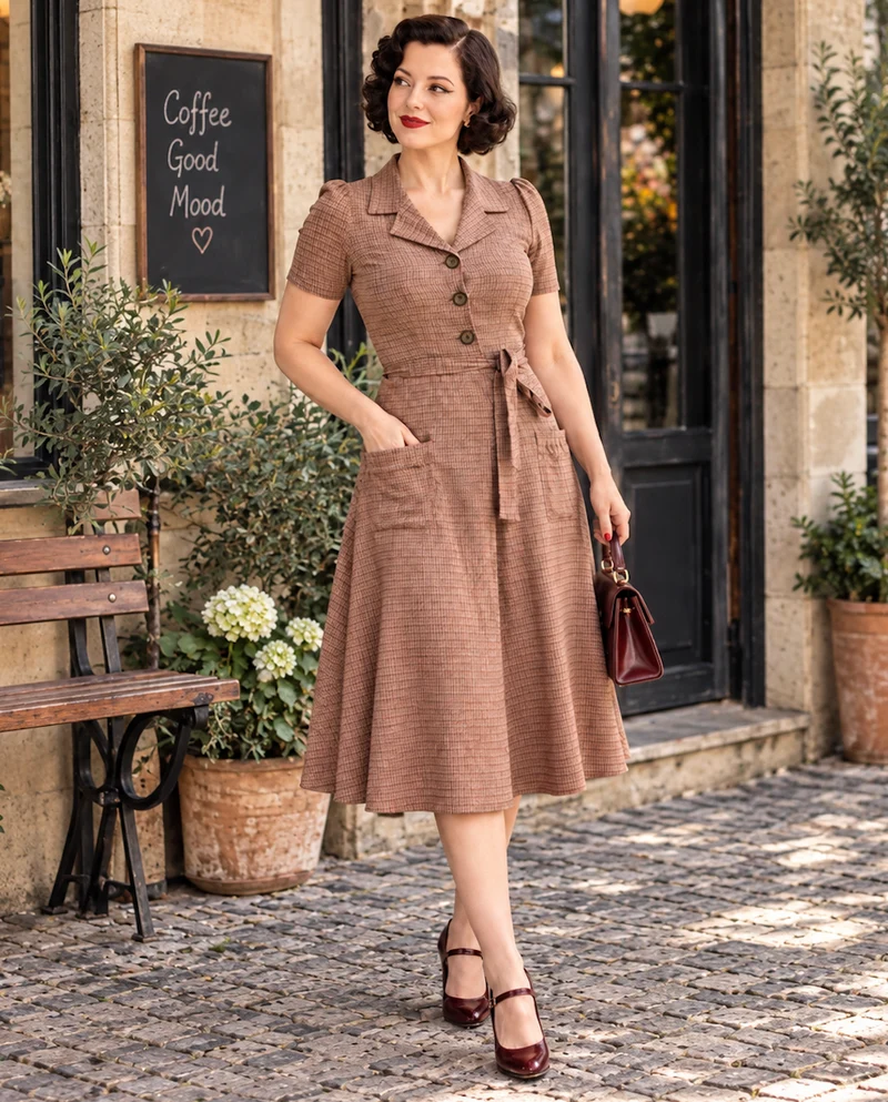 Swingkleid Rosewood 40's, Altrosa-Braun