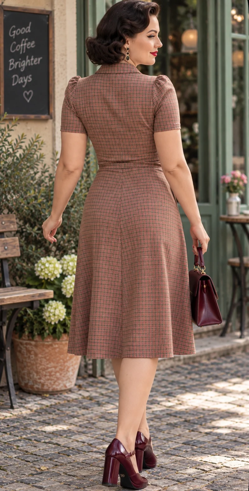 Swingkleid Rosewood 40's, Altrosa-Braun
