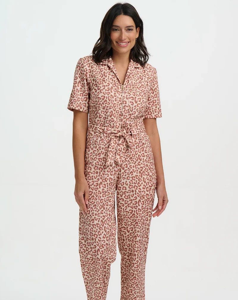 Einteiler, Meredith Boilersuit Classic Leopard, Rosa-Braun
