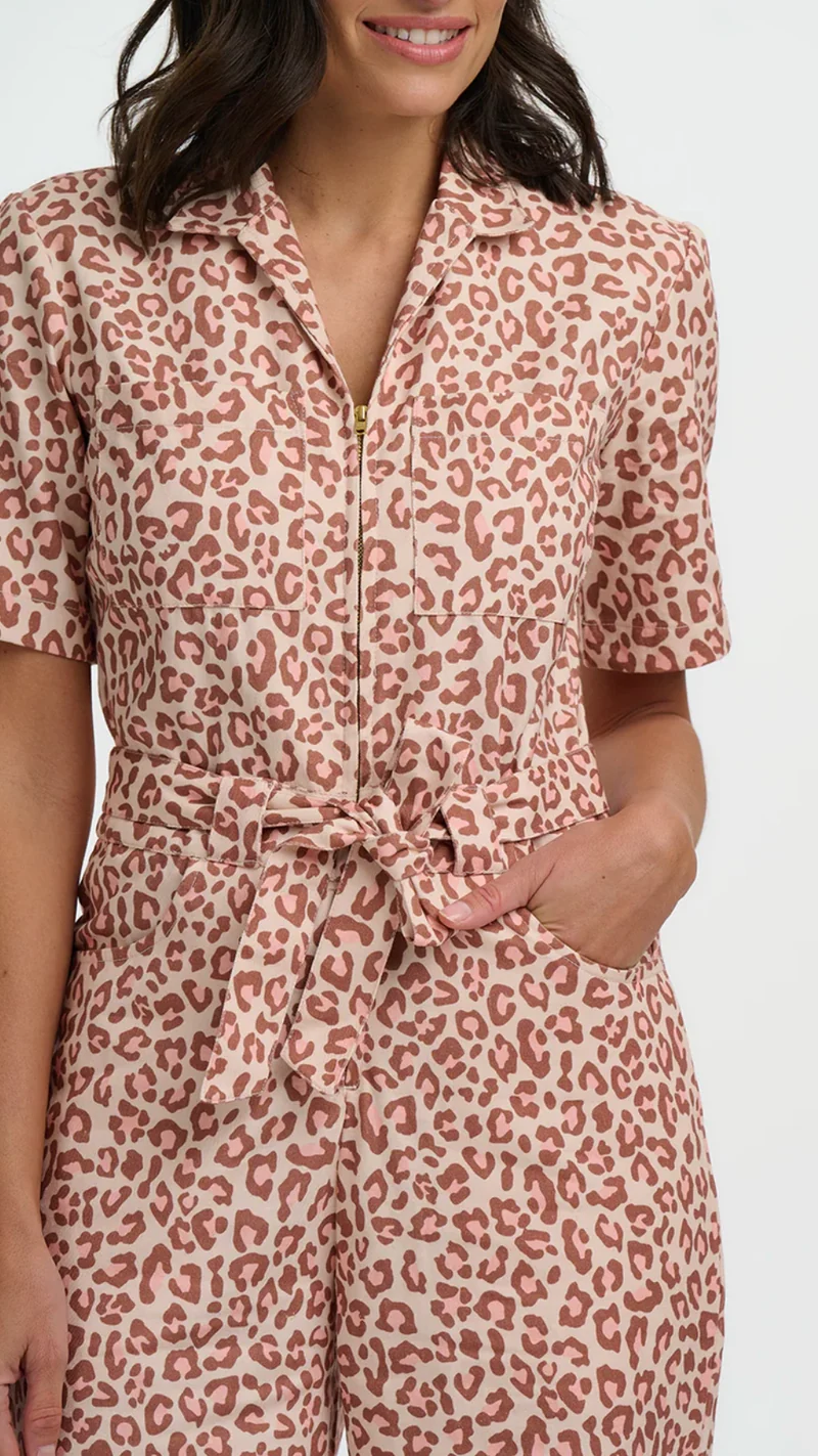 Einteiler, Meredith Boilersuit Classic Leopard, Rosa-Braun