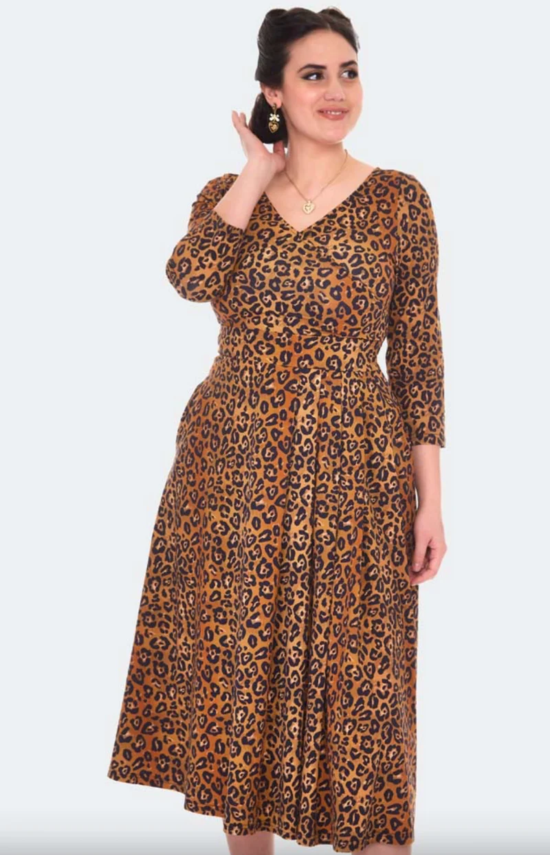 Swingkleid Leopard in Wickeloptik, Braun