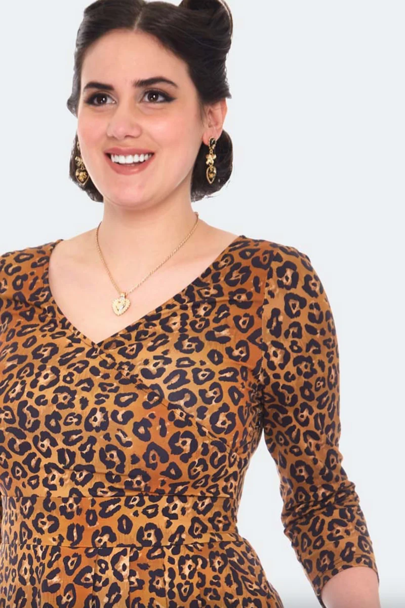 Swingkleid Leopard in Wickeloptik, Braun