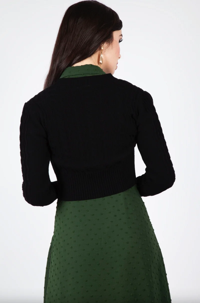 Cardigan im Retro‑Look – feines Zopfmuster Mabel Cropped, Schwarz, Plus Size