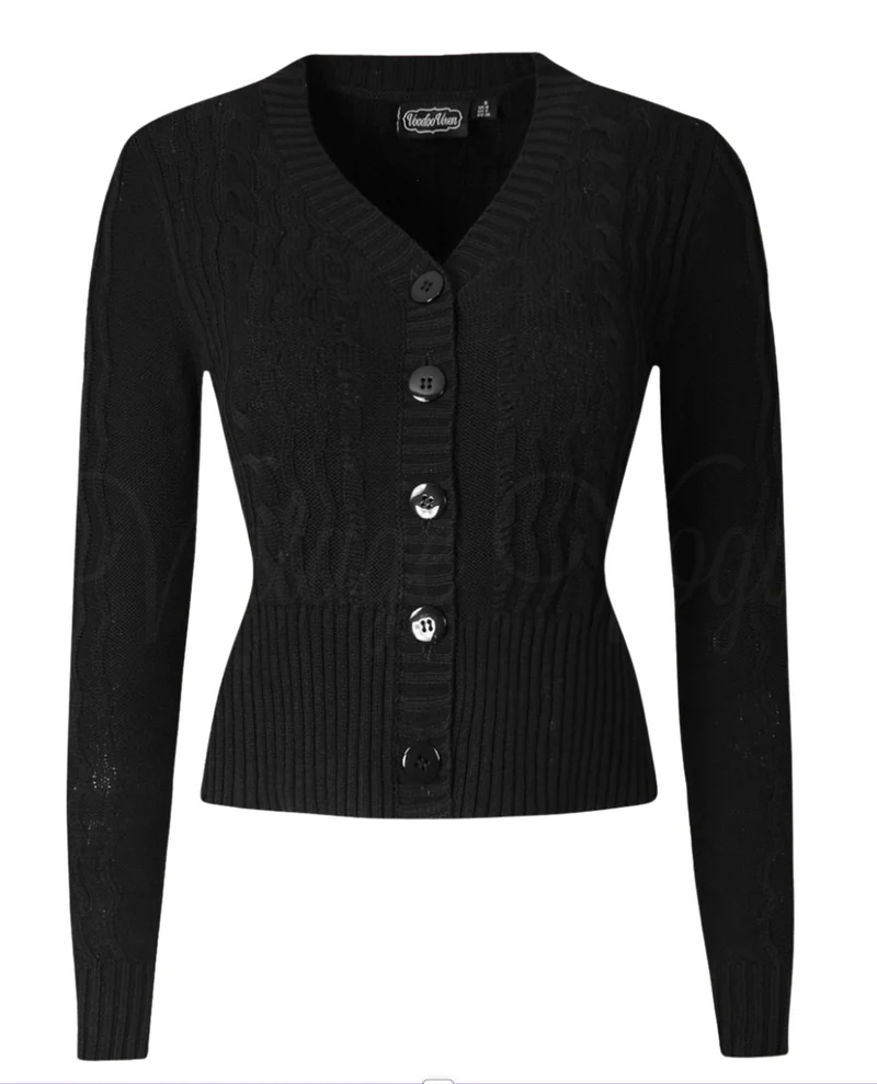 Cardigan im Retro‑Look – feines Zopfmuster Mabel Cropped, Schwarz, Plus Size