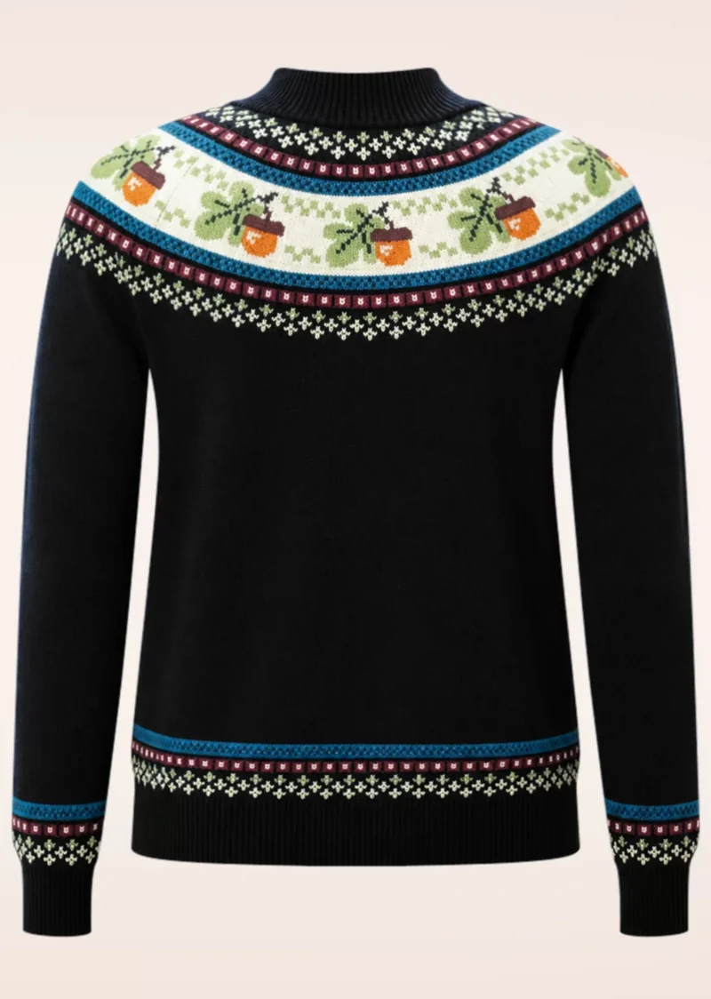 Acorn Fairisle Strickpullover in Schwarz
