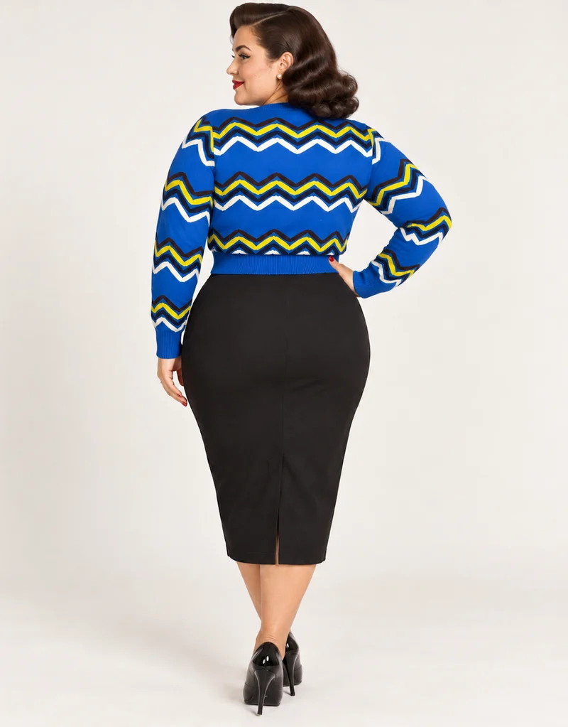 Cardigan Good Vibes, Zick-Zack Muster,Blau; Plus Size