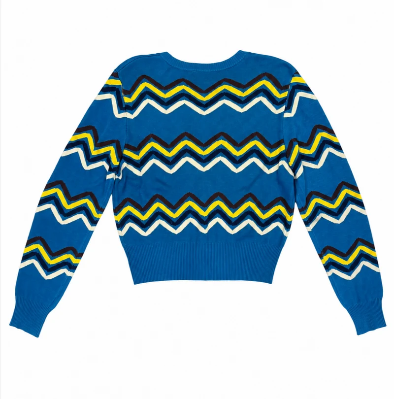 Cardigan Good Vibes, Zick-Zack Muster,Blau; Plus Size
