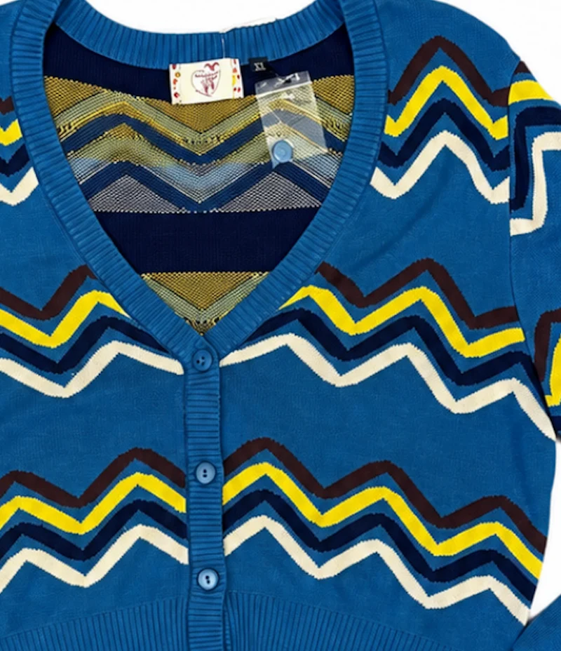 Cardigan Good Vibes, Zick-Zack Muster,Blau; Plus Size