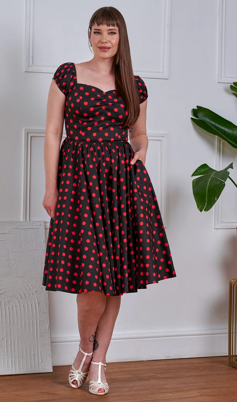 Pünktchen-Kleid Marilyn Spot, Schwarz-Rot