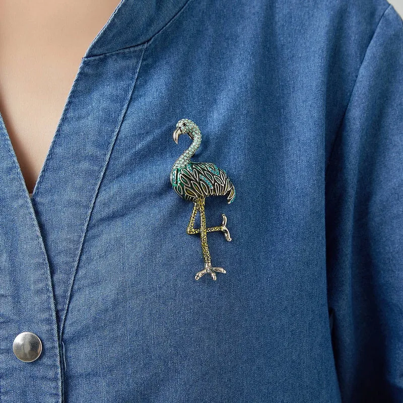 Flamingo-Brosche mit Emaille und Strasssteinen: Rosa