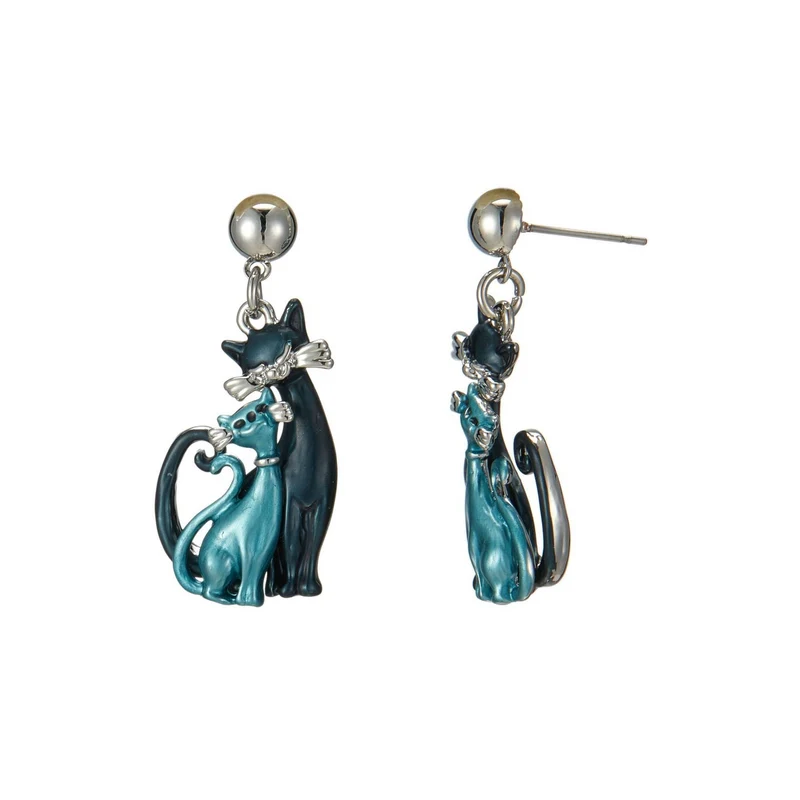 Parinita Messing Ohrstecker mit Katzenmotiv: Blau-Schwarz