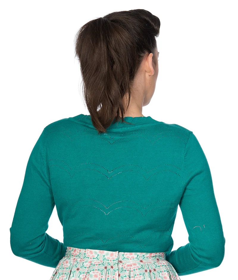 Vintage Cardigan June mit Musterakzente, Smaragdgrün