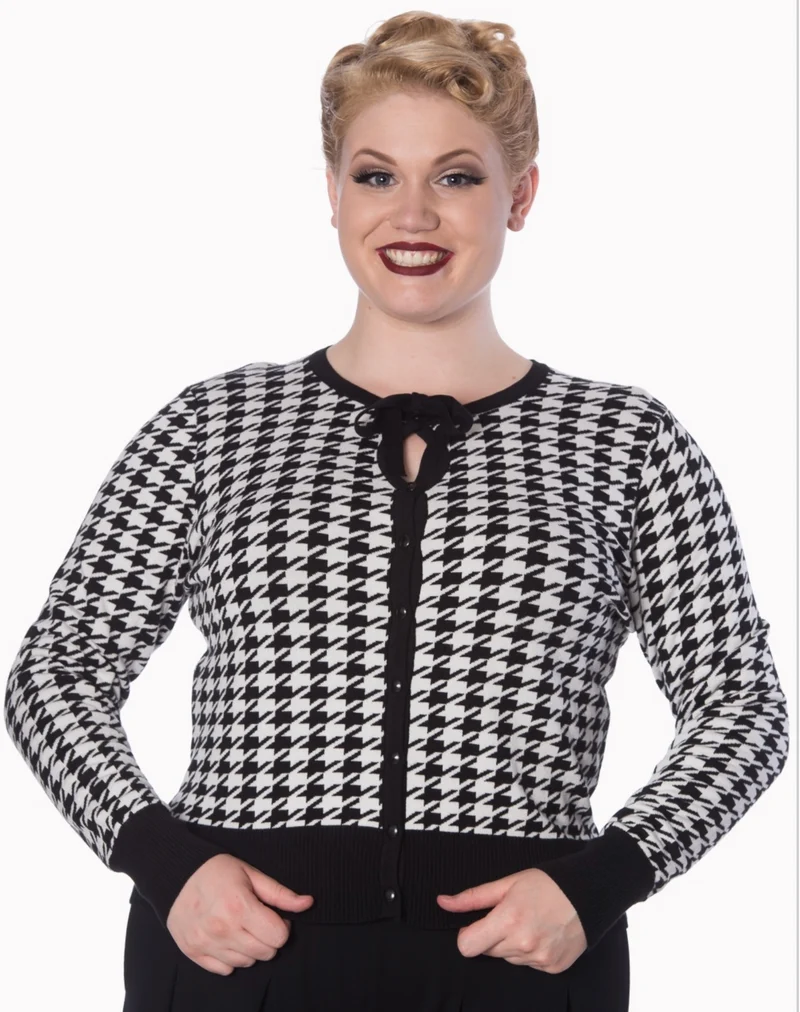 Cardigan Izzy mit Hahnentritt- Muster und Keyhole-Detail, Schwarz-Weiß