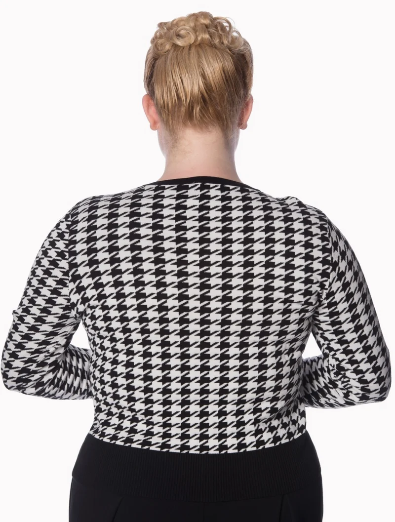 Cardigan Izzy mit Hahnentritt- Muster und Keyhole-Detail, Schwarz-Weiß