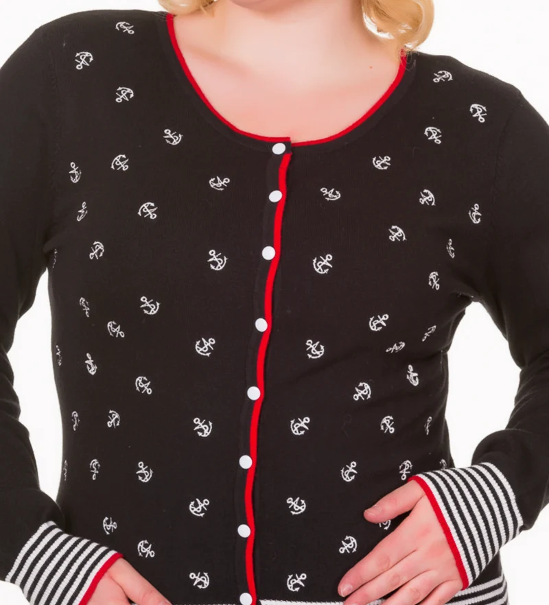 Cardigan Close Call mit Anker-Stickerrei,Schwarz, Plus Size