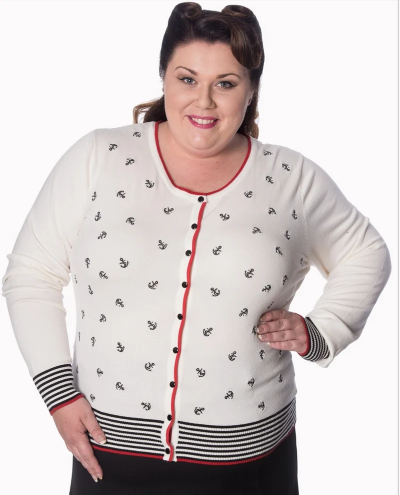 Cardigan Close Call mit Anker-Stickerrei, Ivory, Plus Size