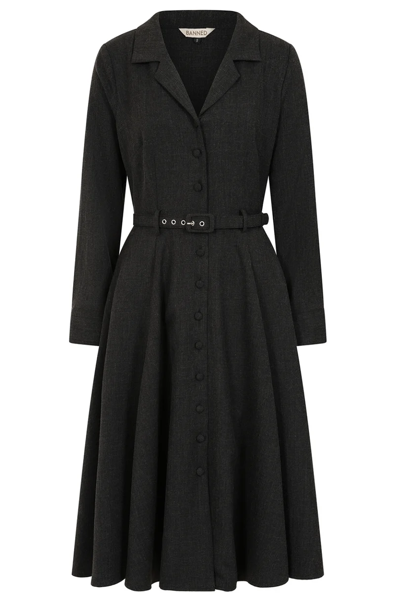 Swingkleid Marigold 40's, Tweed Stoff, Dunkelgrau, Plus Size