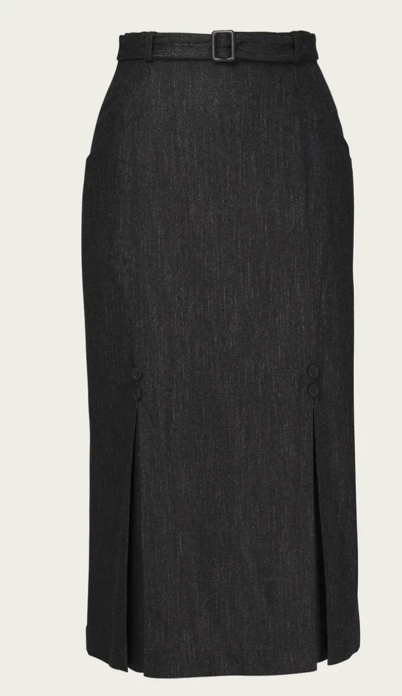 The Tripple Step Skirt, Wollmix, Black & Charcoal
