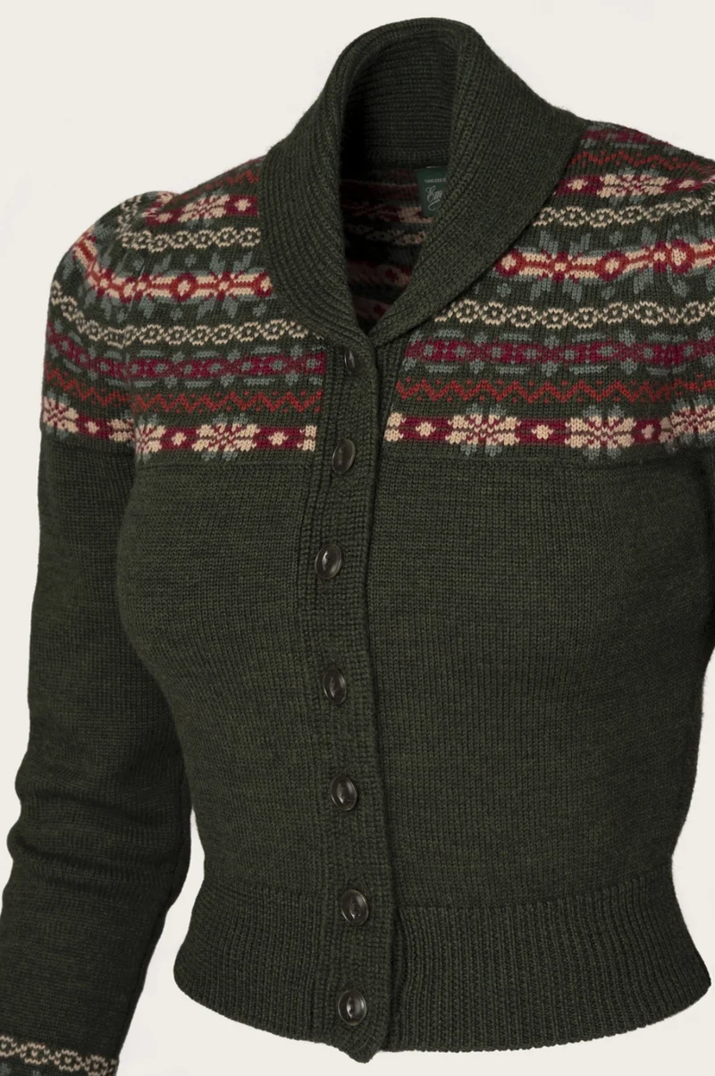 Cardigan The Fair Isle mit Merinowolle, Pine Green